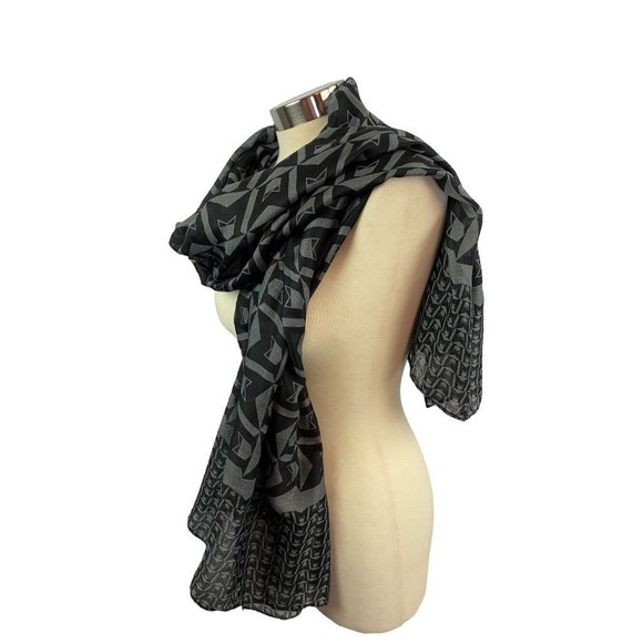 Mephisto Lightweight Black Gray Print Scarf 70 x 28" - Picture 7 of 8